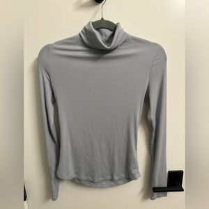 Sunday Best Light Gray-Blue Ribbed Turtleneck Top